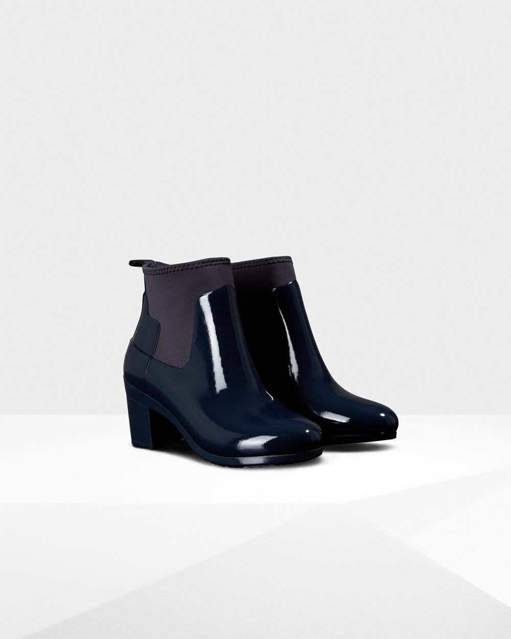 Hunter Refined Slim Fit Gloss Mid Heeled Boots - Buy Online Womens Navy - ILGSNP682